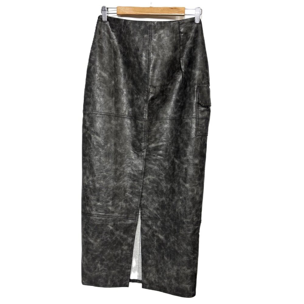 ASOS DESIGN Faux Leather Utility Midi Pencil Skirt Washed Black Size 6 - Picture 6 of 14